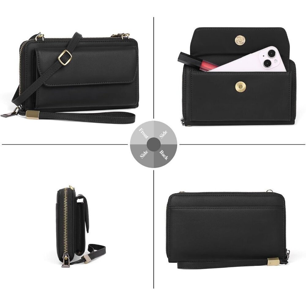 Women Z01 Black Phone Purse Crossbody Bags for Small Travel Wallet Touch Screen - Picture 6 of 6
